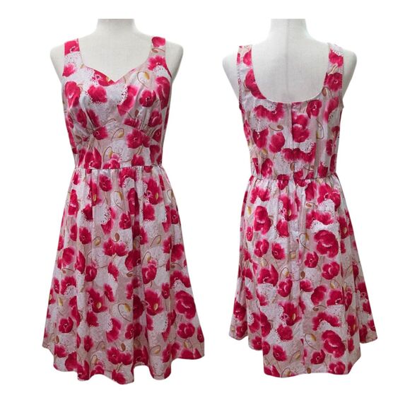 Retrolicious Vintage Pink Tulips Cotton Fit & Flare Dress Retro Style Size M USA - Picture 1 of 10